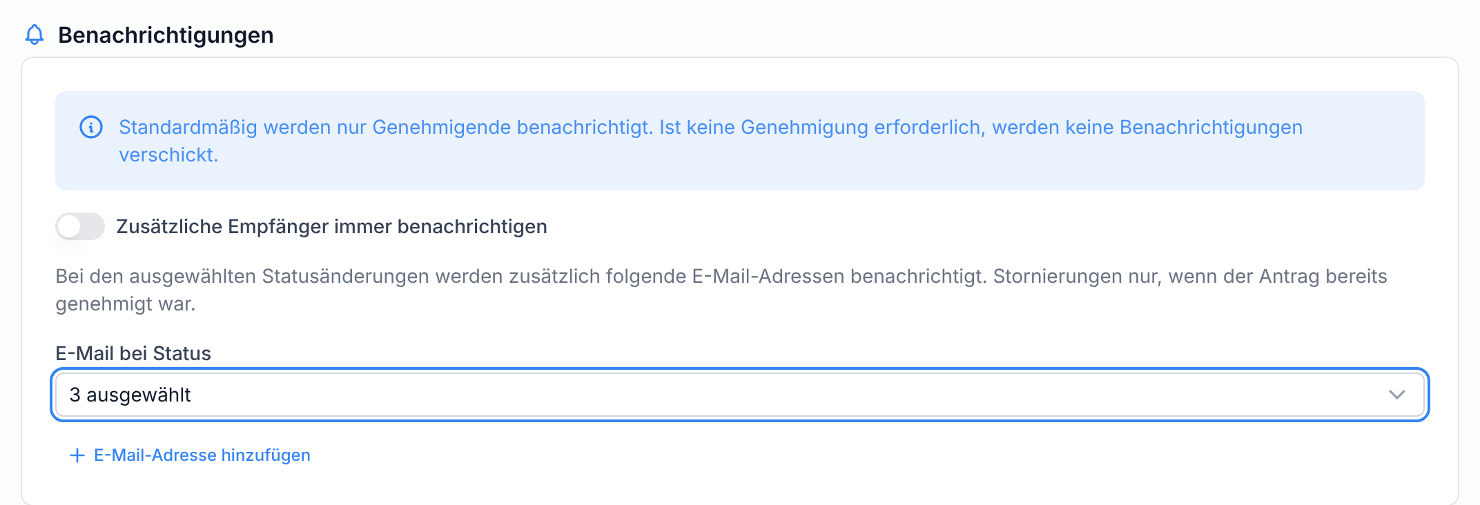 Die Auswahl E-Mail bei Status im Abschnitt Benachrichtigungen