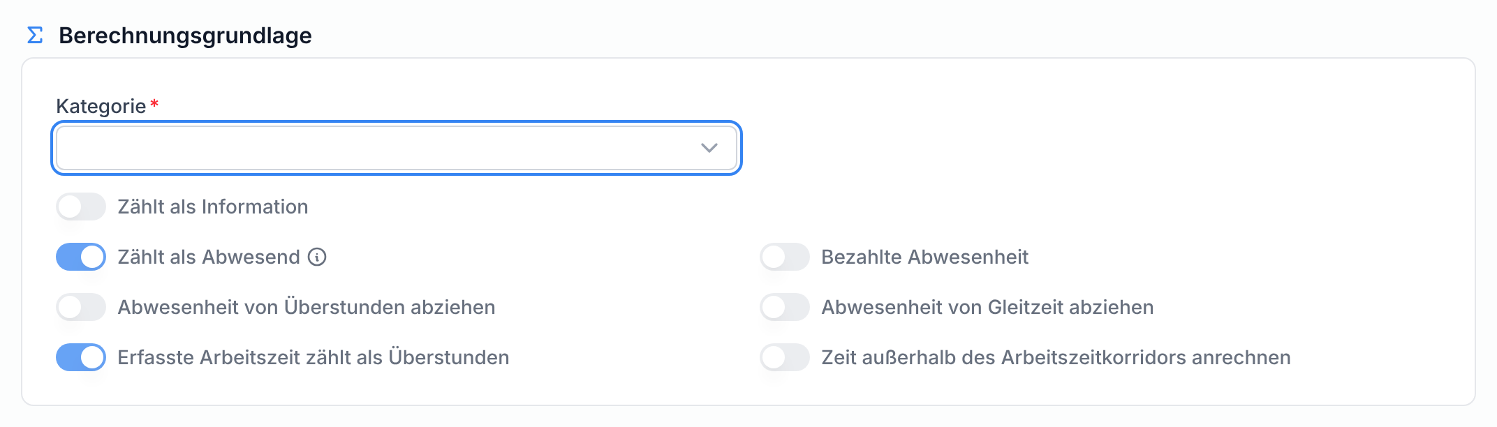 Die Berechnungsgrundlage mit dem Feld Kategorie
