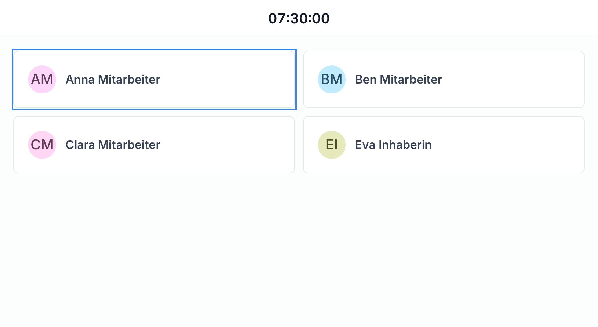 Der Kiosk mit den Namen der Mitarbeiter