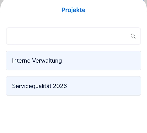 Die Liste Projekte in der App