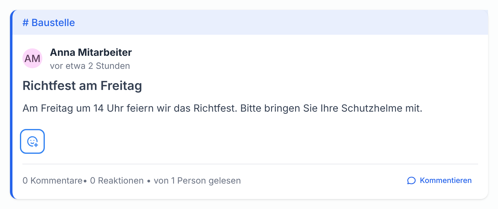 Das Symbol Reaktion hinzufügen unter einem Beitrag
