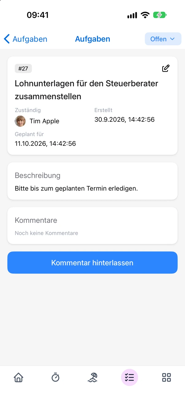 Eine Aufgabe in der App mit dem Stift-Symbol auf der Karte