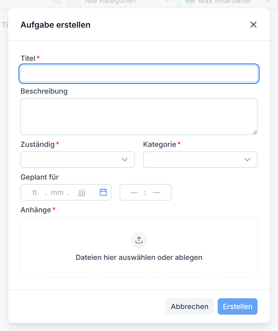 Das Fenster Aufgabe erstellen