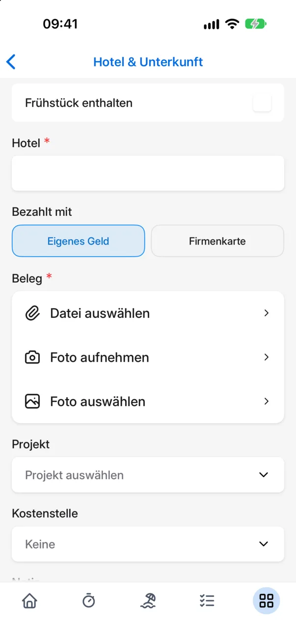 Das Formular einer Ausgabe mit den Wegen zum Beleg