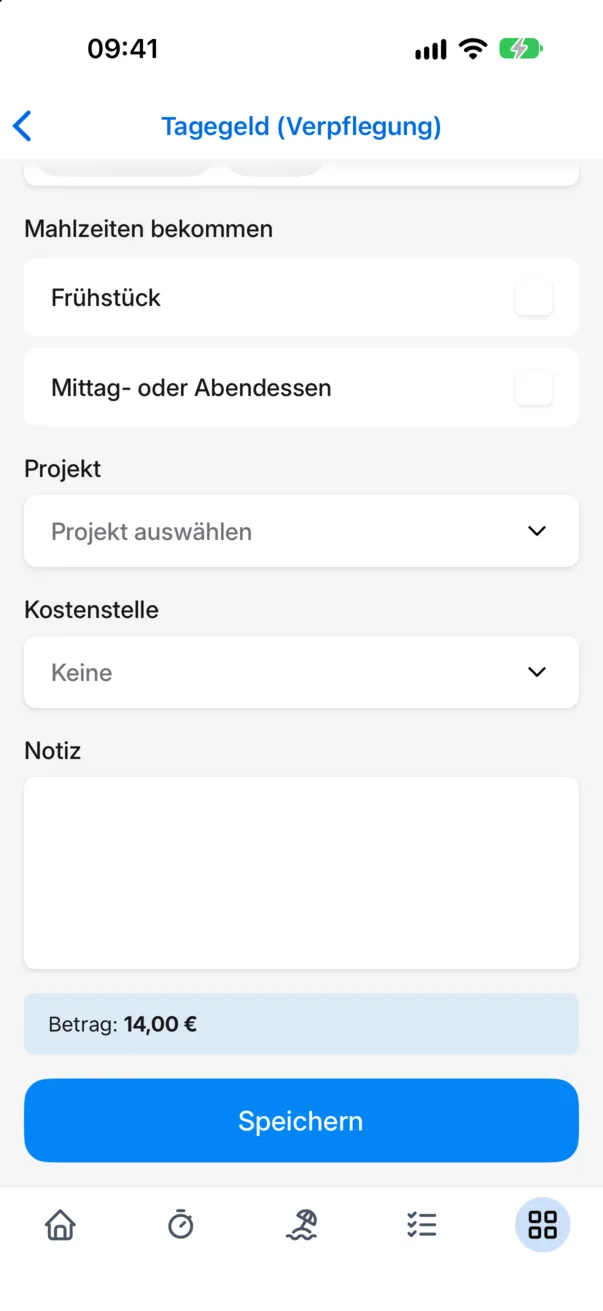 Das Tagegeld in der App