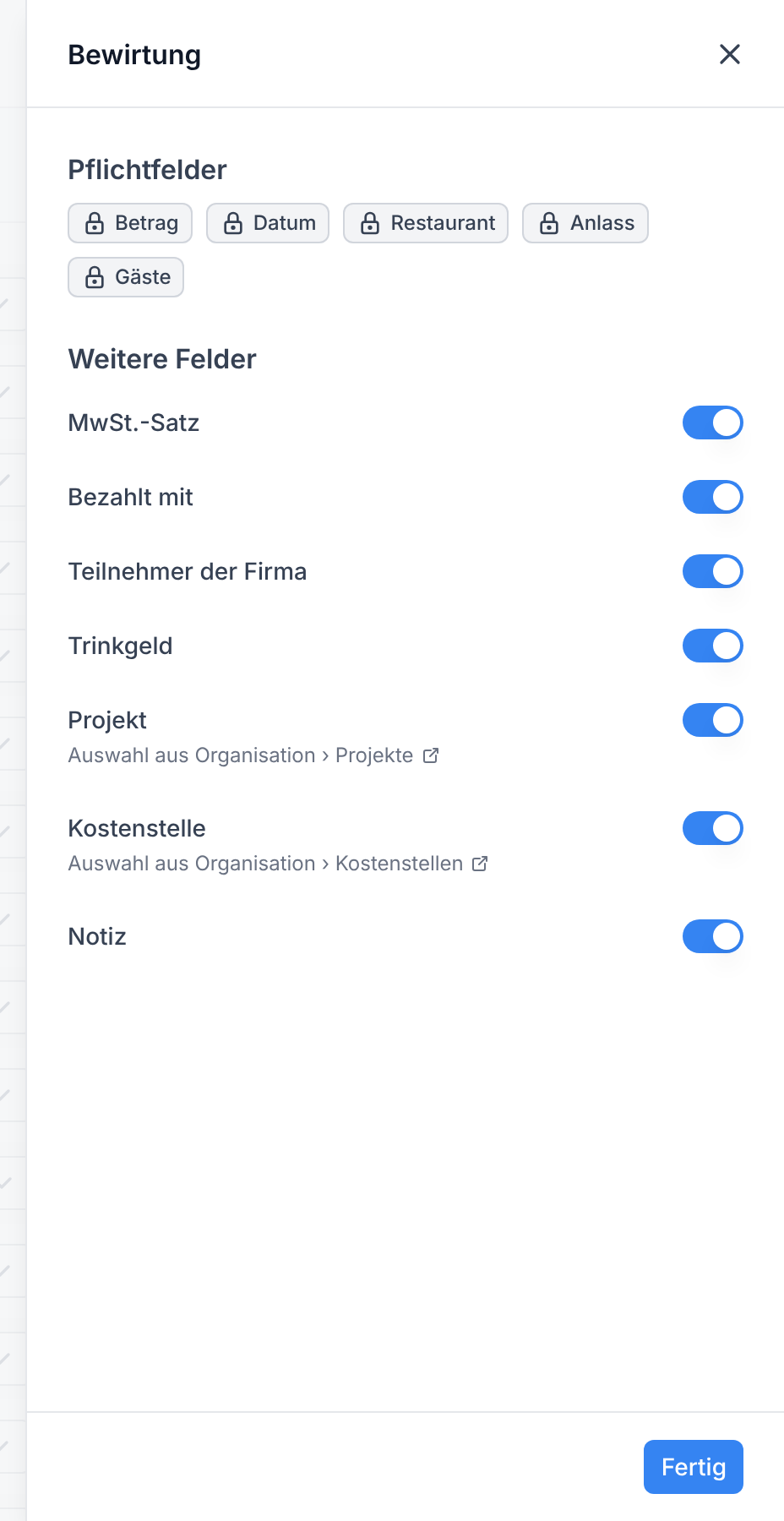 Die Felder einer Kategorie