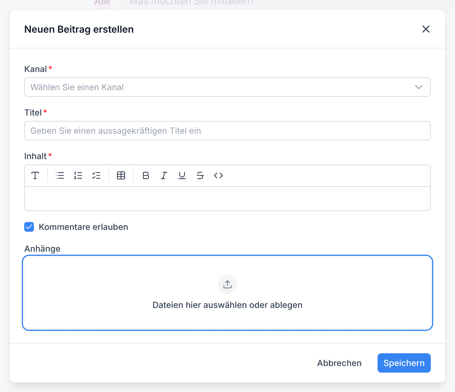 Das Feld Dateien hier auswählen oder ablegen im Dialog