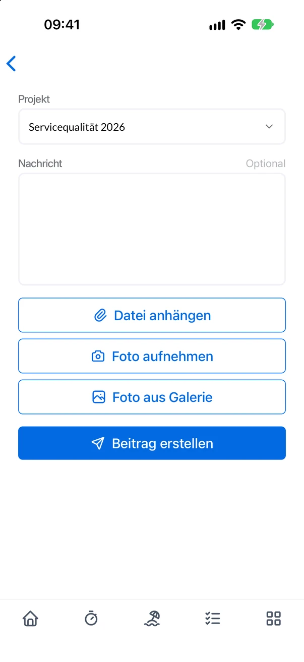Der neue Beitrag in der App mit Nachricht und Anhängen
