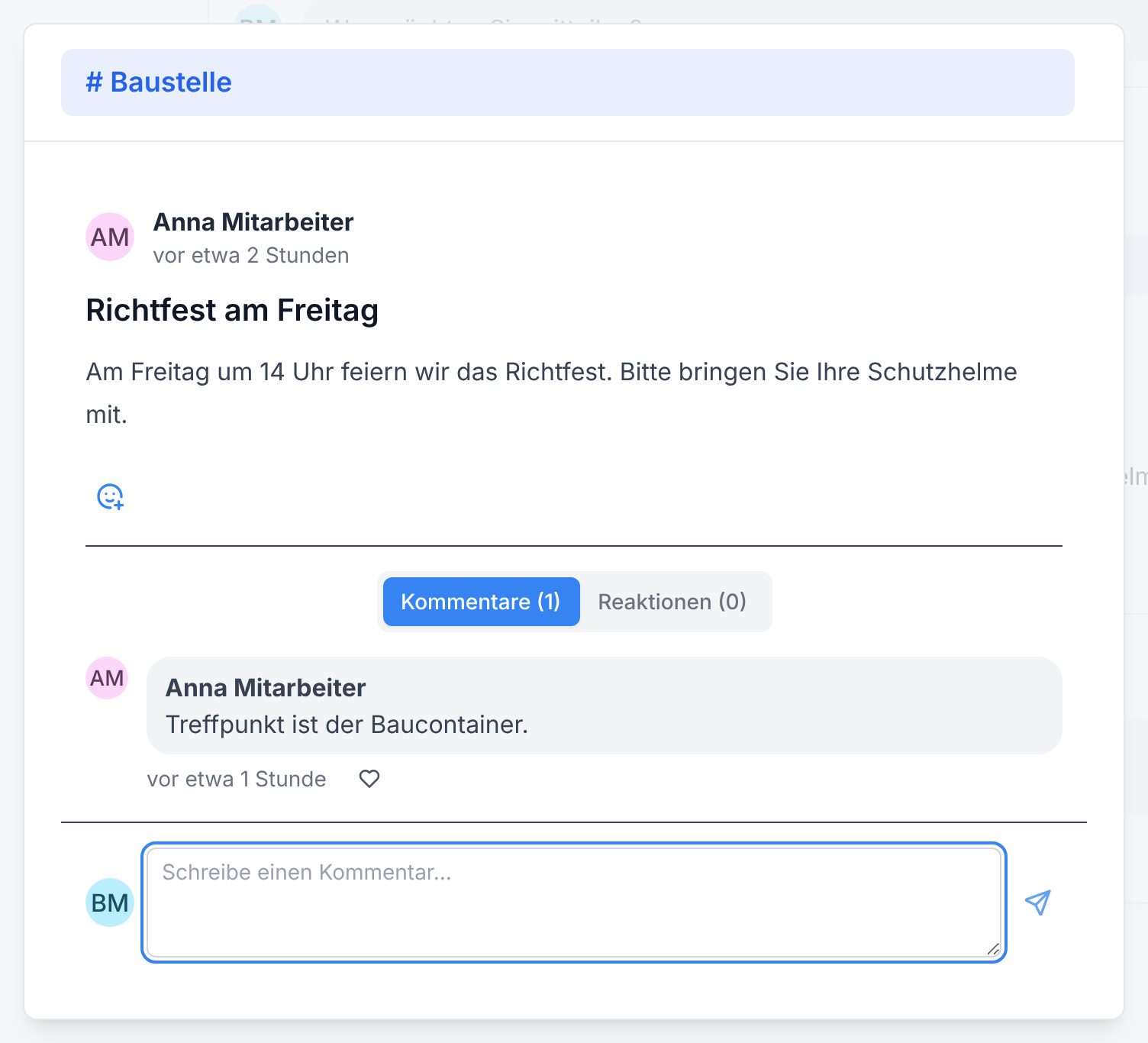 Das leere Feld Schreibe einen Kommentar... im Fenster des Beitrags
