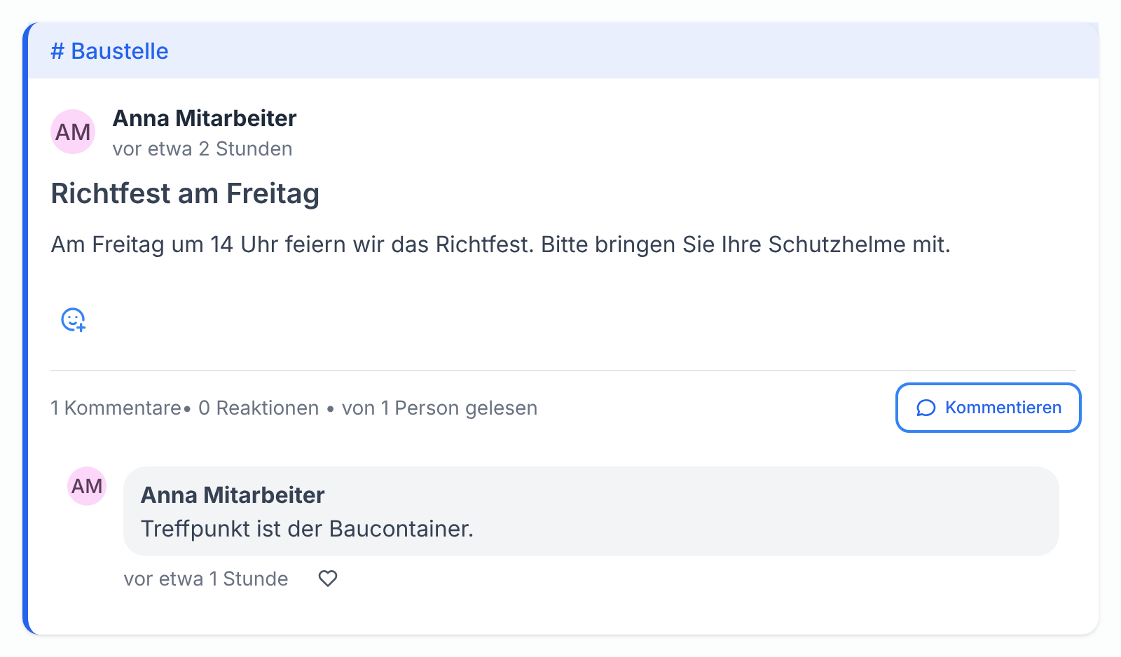 Die Schaltfläche Kommentieren unter einem Beitrag