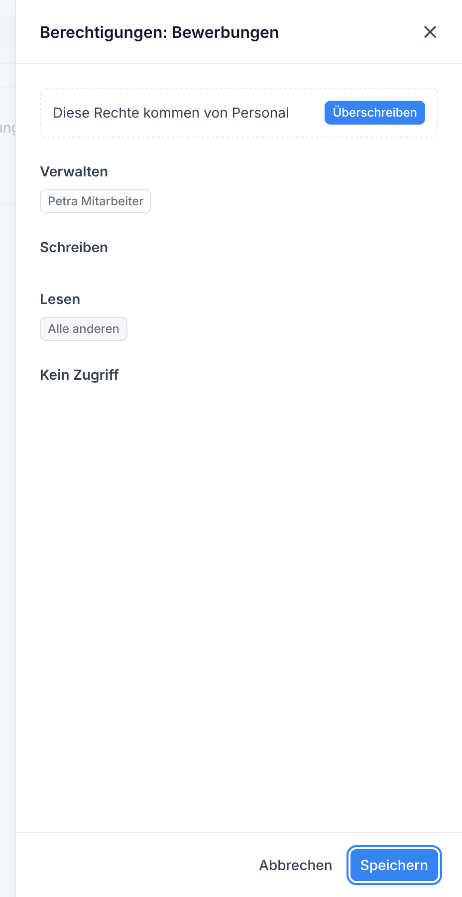 Das Fenster Berechtigungen nach dem Zurücksetzen mit der Schaltfläche Speichern