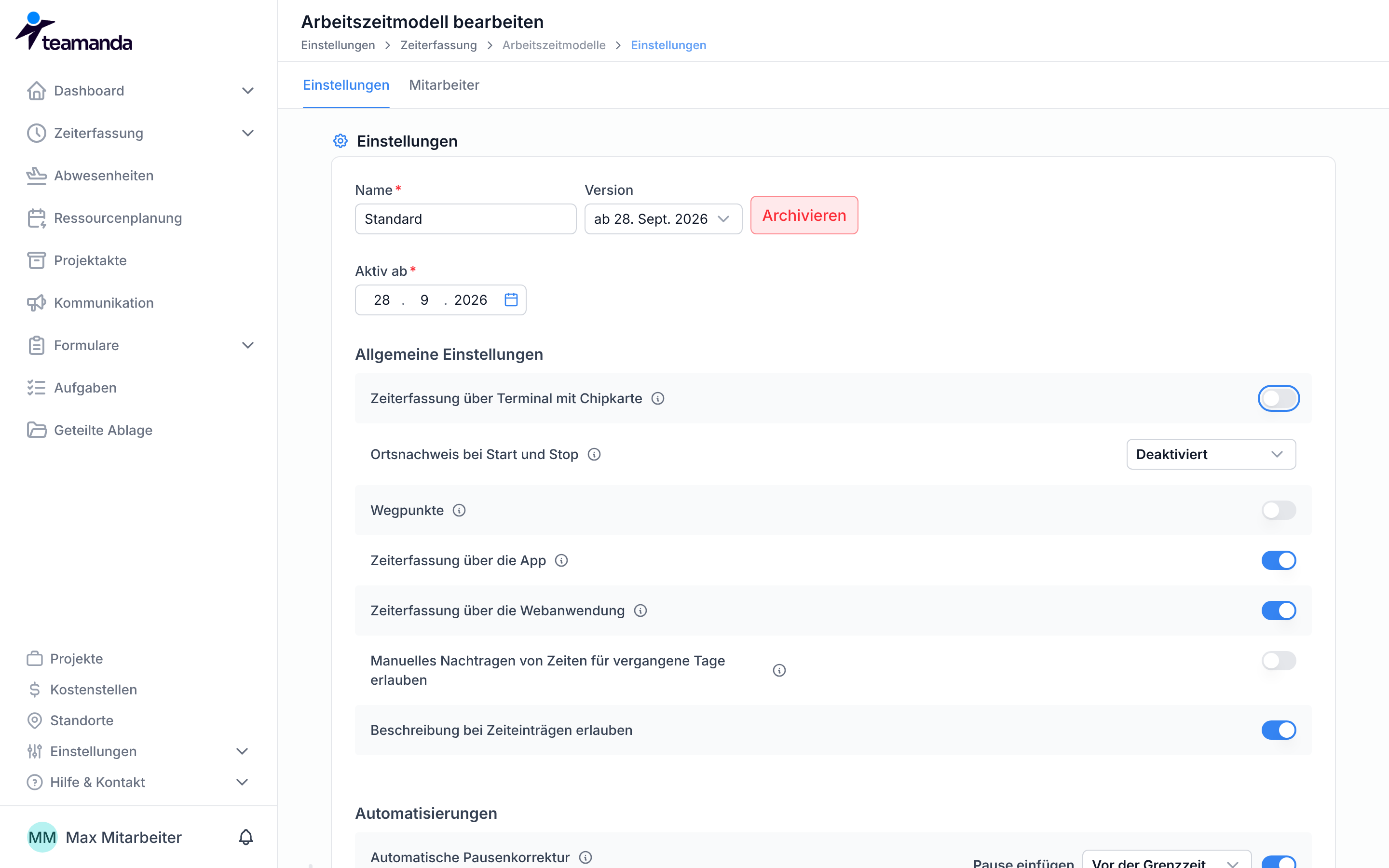 Der Erfassungsweg Terminal bei Erfassungswege im Arbeitszeitmodell