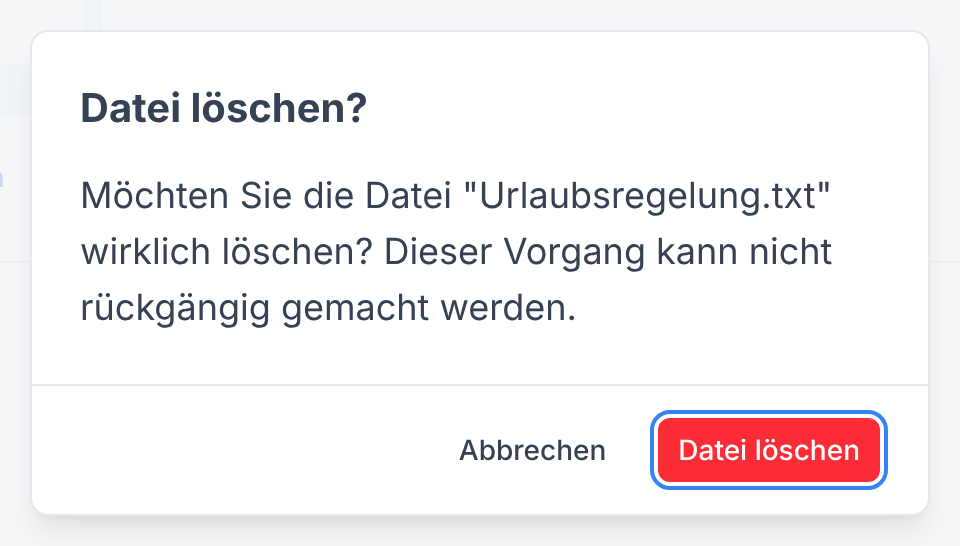 Die Rückfrage mit der Schaltfläche Datei löschen