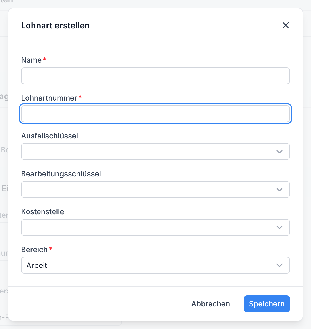 Der Dialog zum Erstellen einer Lohnart