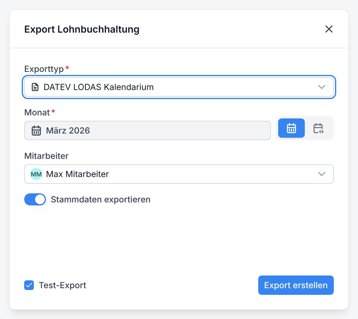 Der Dialog Export Lohnbuchhaltung
