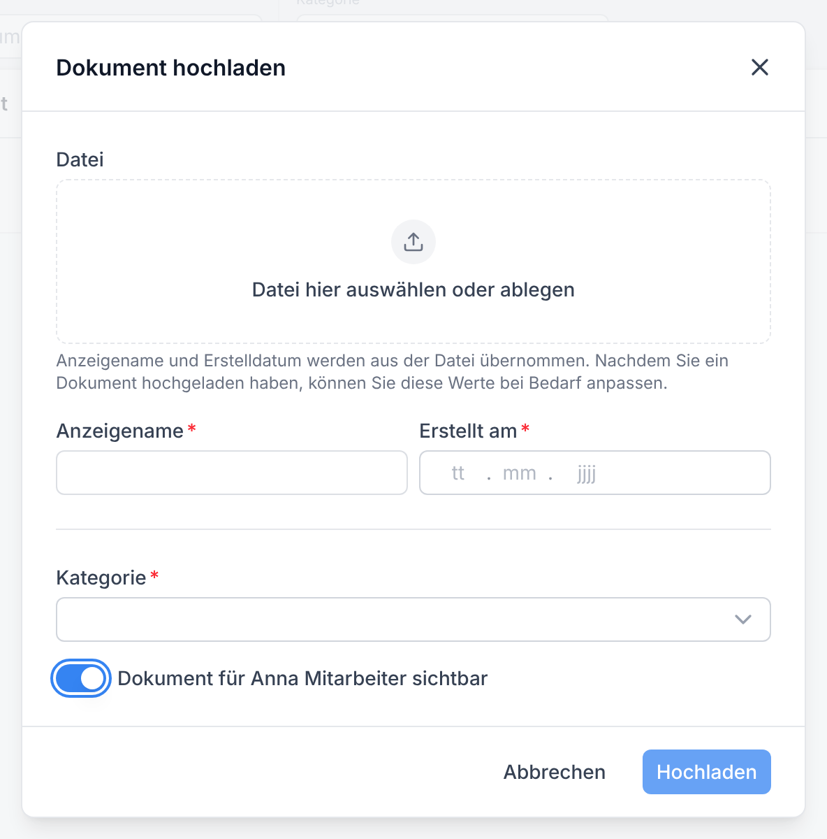 Der Dialog Dokument hochladen