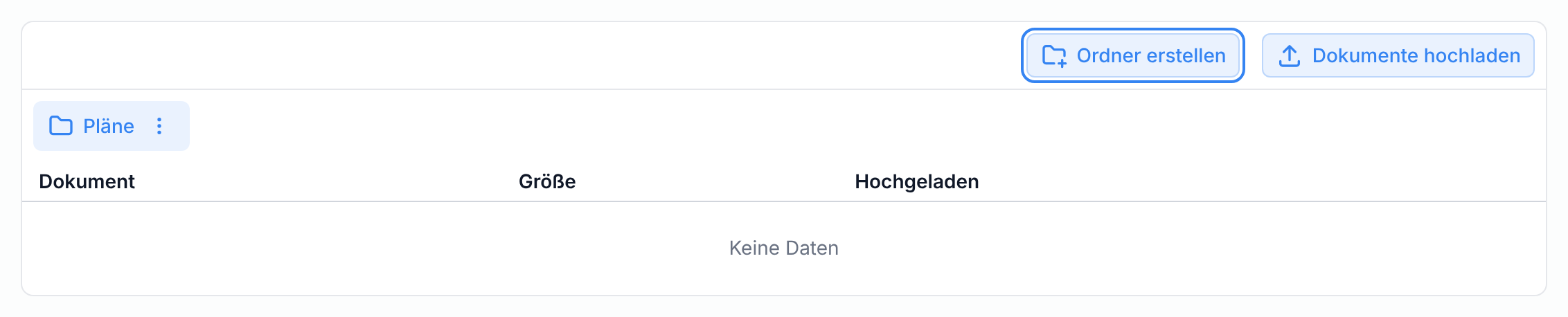 Die Dokumente in der Übersicht mit der Schaltfläche Ordner erstellen