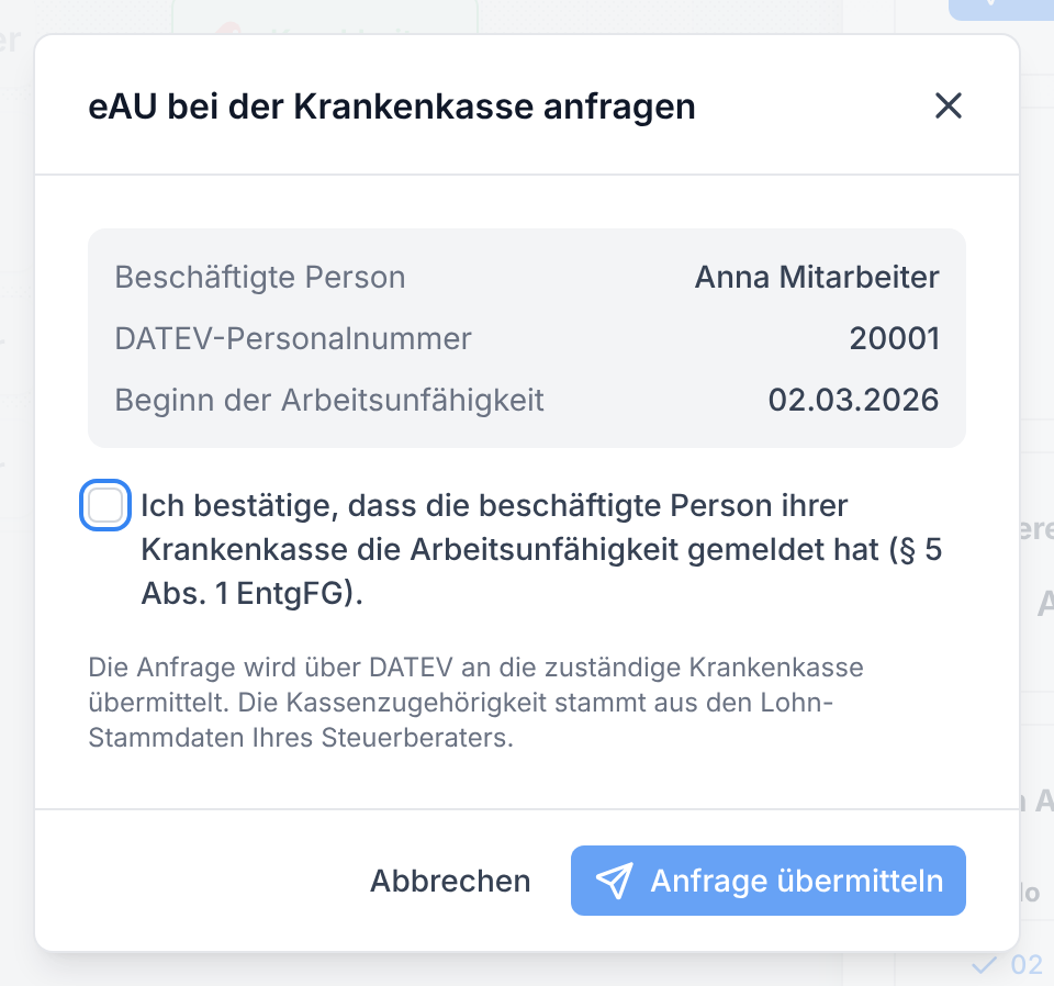Der Dialog eAU bei der Krankenkasse anfragen
