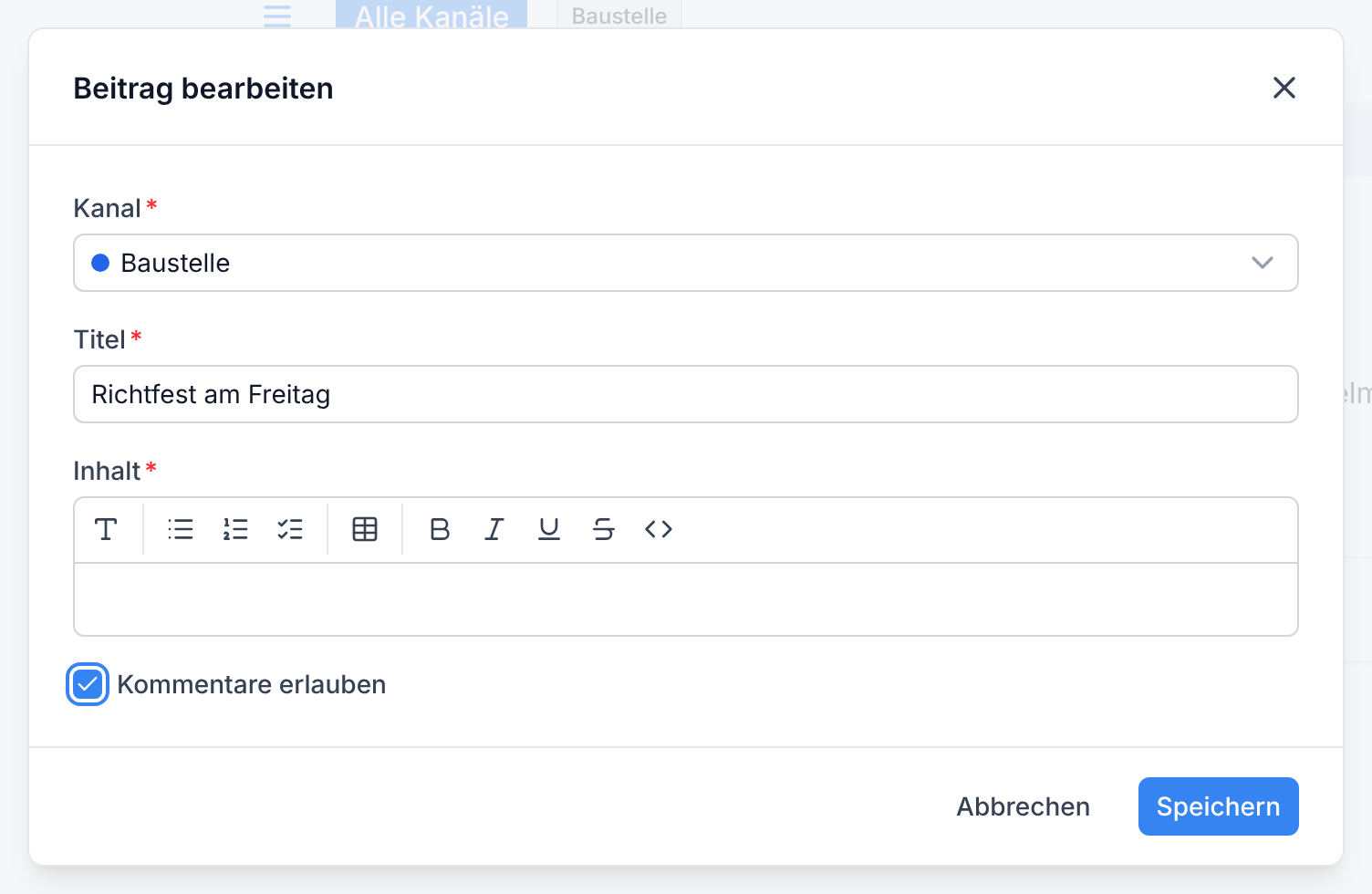 Die gespeicherte Einstellung Kommentare erlauben im Bearbeitungsdialog