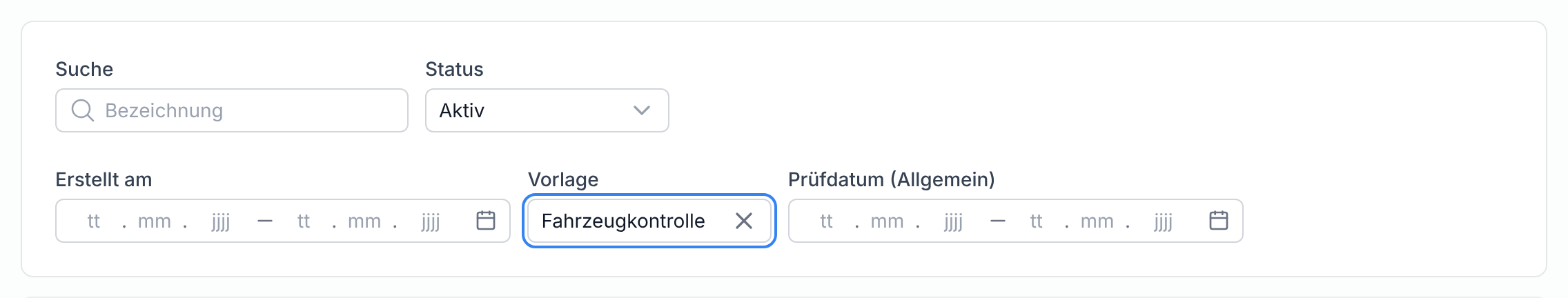 Die Filter mit der gewählten Vorlage und ihrem Datumsfeld
