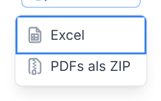 Das Menü Exportieren mit Excel und PDFs als ZIP