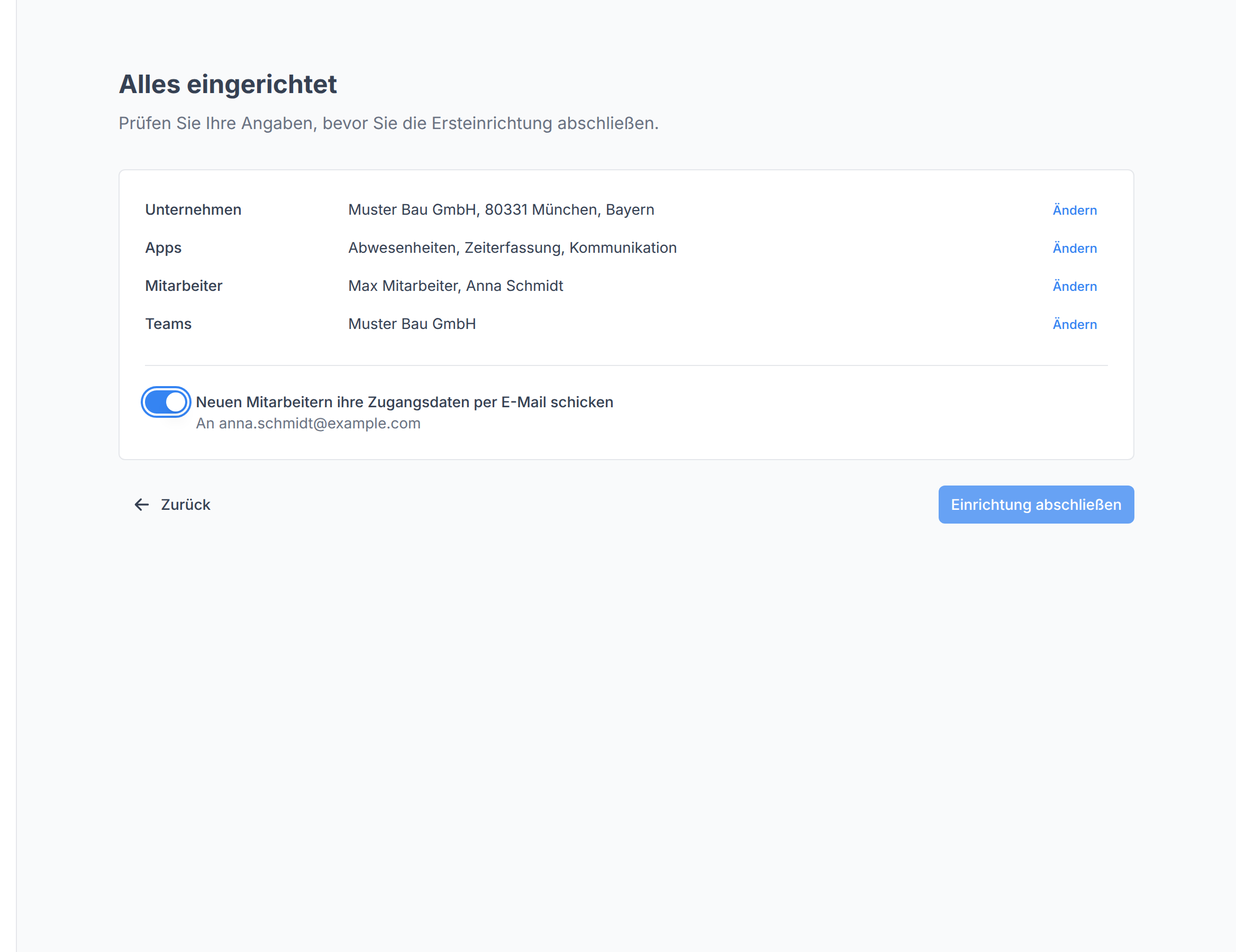 Übersicht mit dem Schalter für die Einladungen