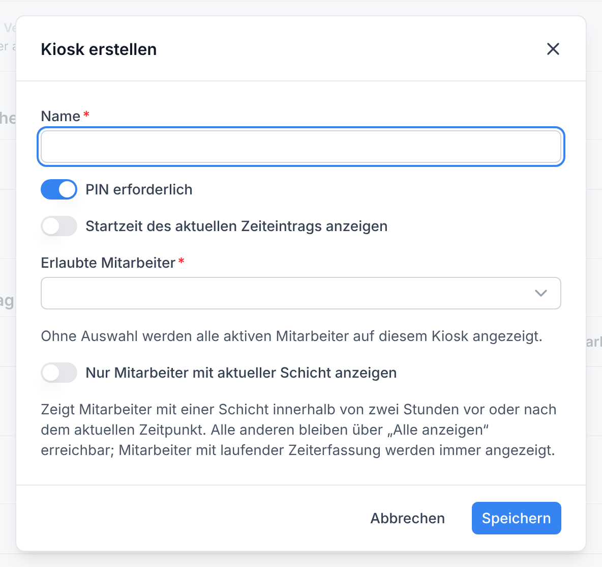 Der Dialog Kiosk erstellen