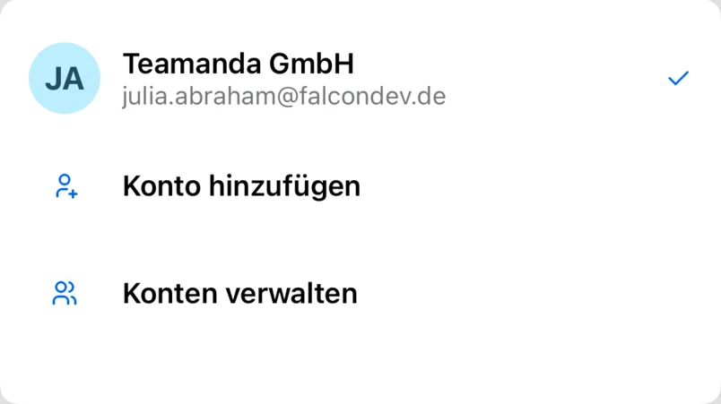 Die Kontoliste in der App mit dem aktuellen Konto und dem Eintrag Konto hinzufügen