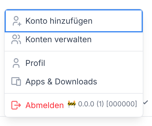 Das geöffnete Menü unter dem eigenen Namen mit dem Eintrag Konto hinzufügen