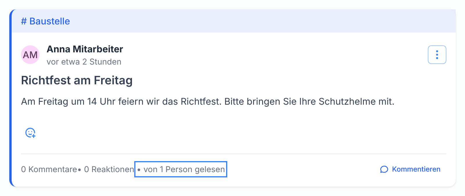 Die Zeile von 1 Person gelesen unter einem Beitrag