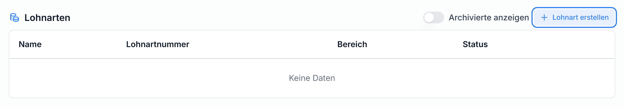 Die Karte Lohnarten mit der Schaltfläche Lohnart erstellen