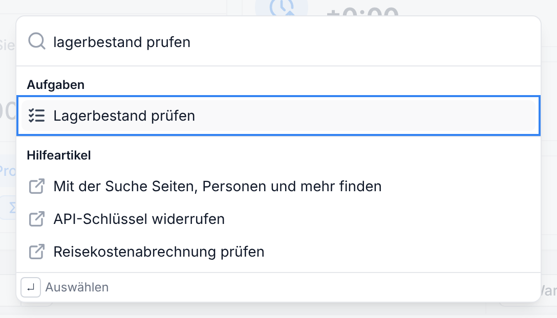 Die Suche mit dem Begriff lagerbestand prufen und der Aufgabe Lagerbestand prüfen unter Aufgaben
