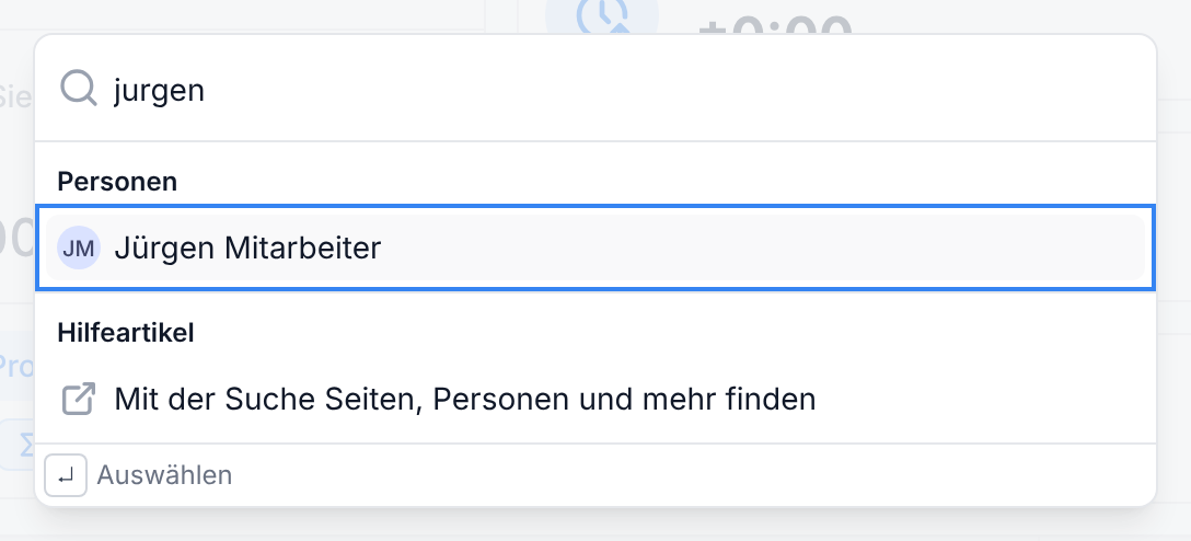 Die Suche mit dem Begriff jurgen und dem eigenen Eintrag unter Personen