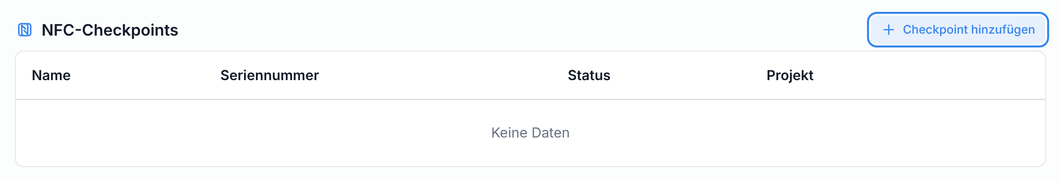 Die Karte NFC-Checkpoints mit der Schaltfläche Checkpoint hinzufügen