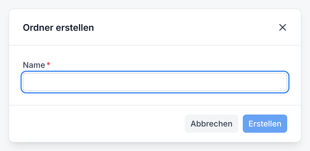 Der leere Dialog Ordner erstellen mit dem Feld Name
