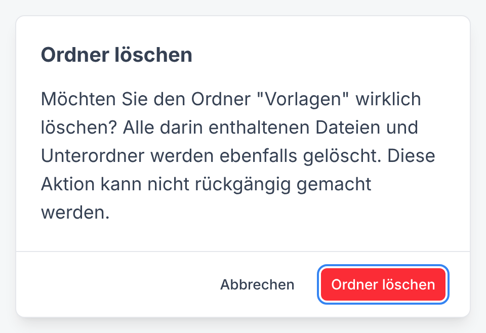 Die Rückfrage mit der Schaltfläche Ordner löschen