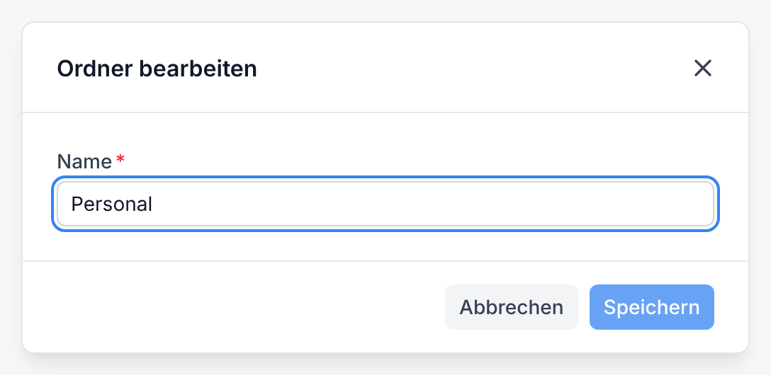 Der Dialog Ordner bearbeiten mit dem Feld Name