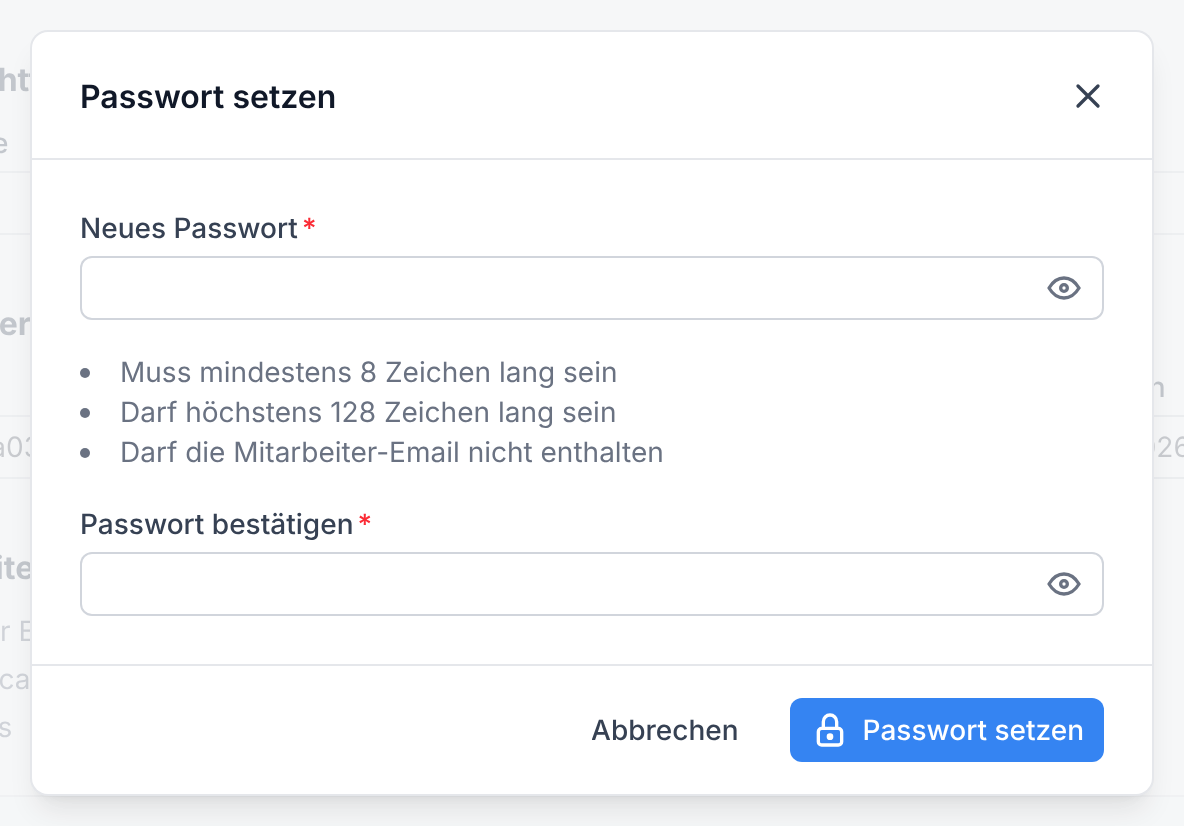 Der Dialog Passwort setzen mit den Feldern Neues Passwort und Passwort bestätigen