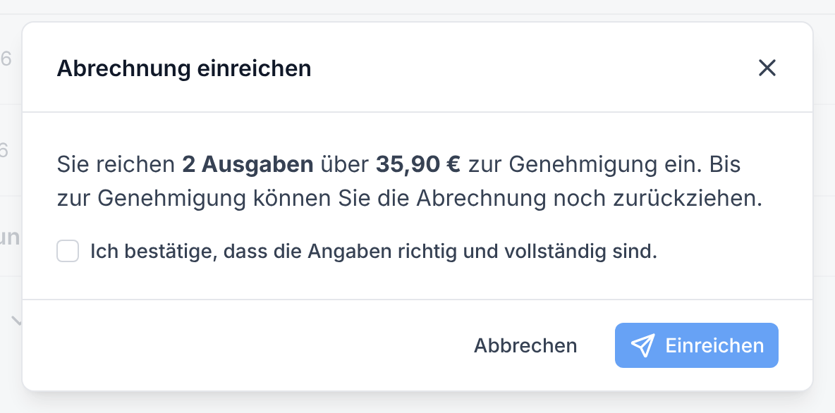 Das Fenster Abrechnung einreichen