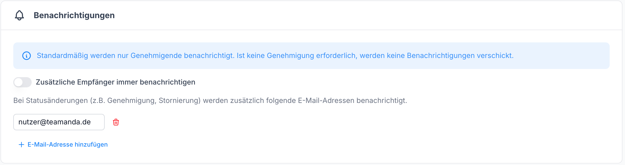 Abwesenheitsart Einstellungen Benachrichtigungen