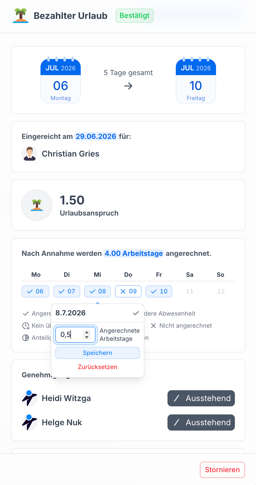 Abwesenheitsdetails
