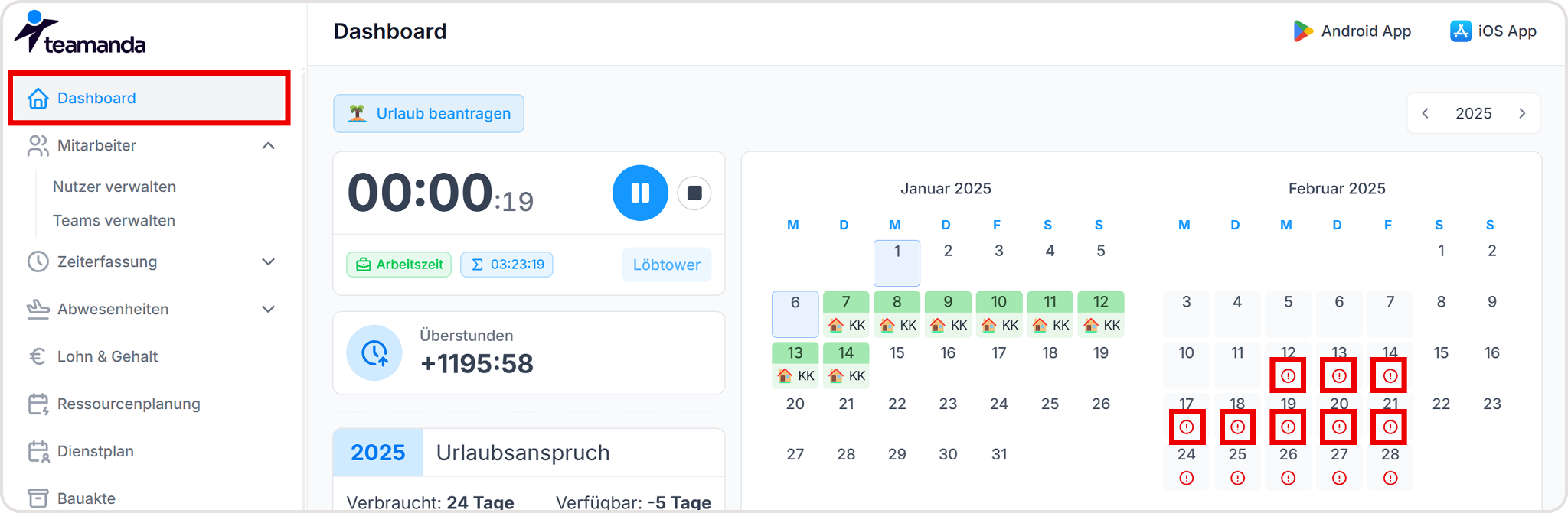 Dashboard Warnung