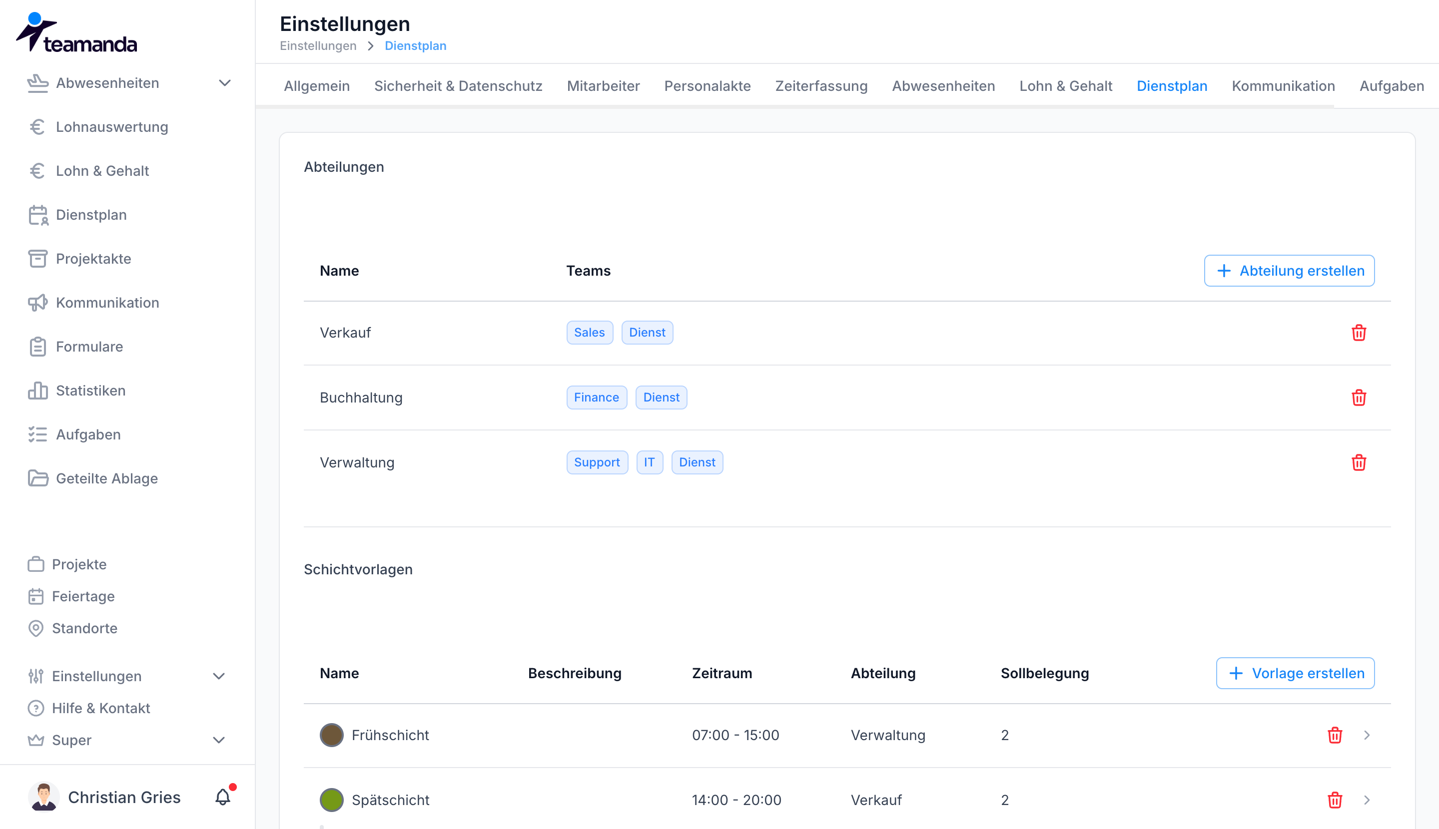 Abteilungen verwalten