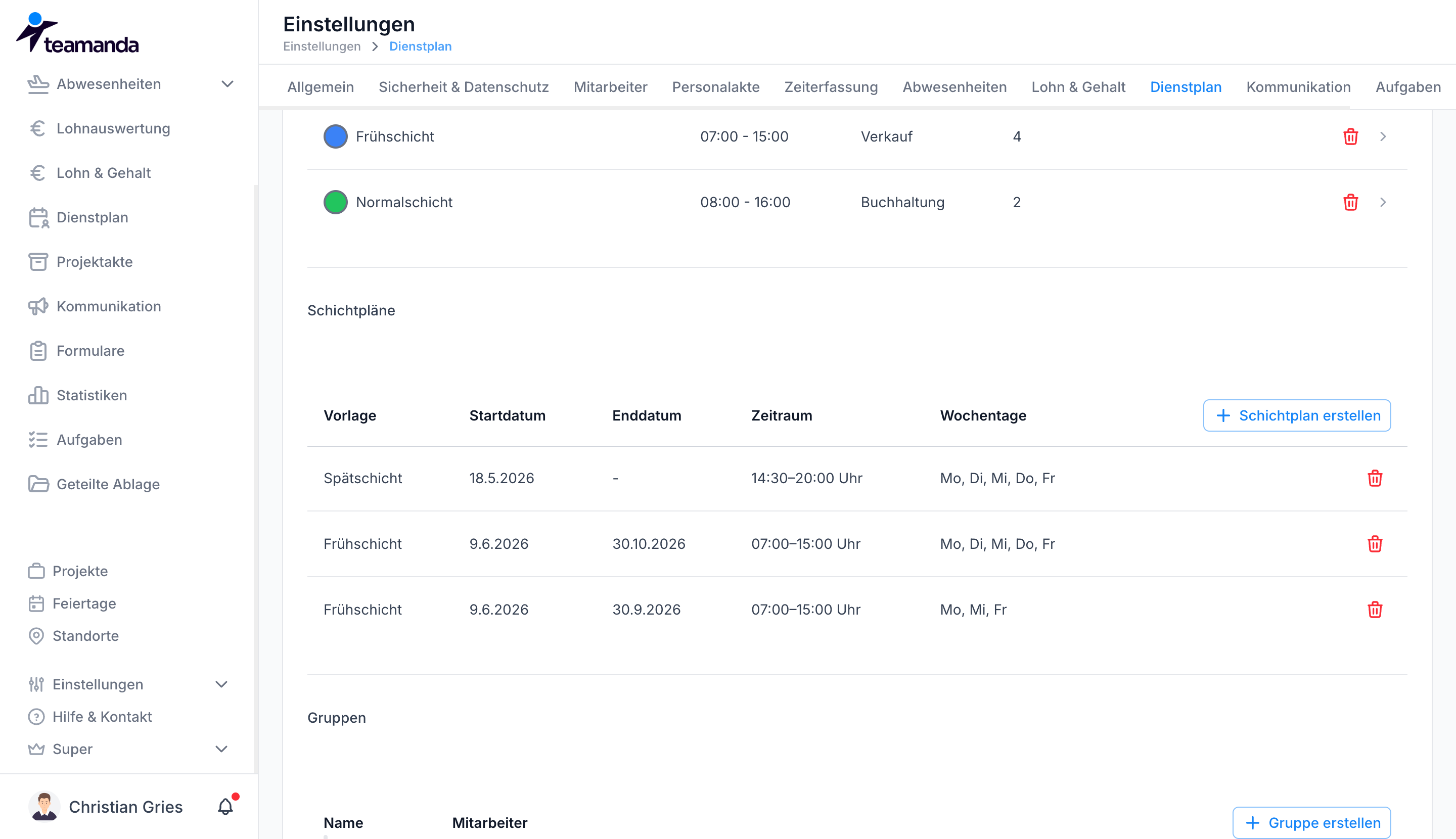 Schichtpläne verwalten