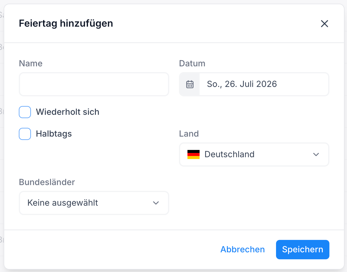 Feiertage verwalten