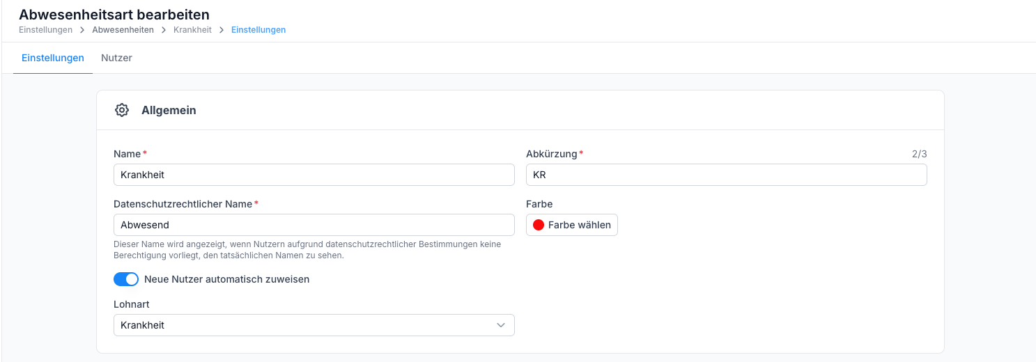 Lohnart Abwesenheit