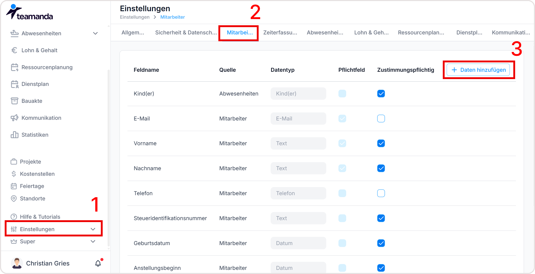 Stammdaten Einstellungen