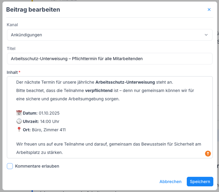 Web Beitrag bearbeiten