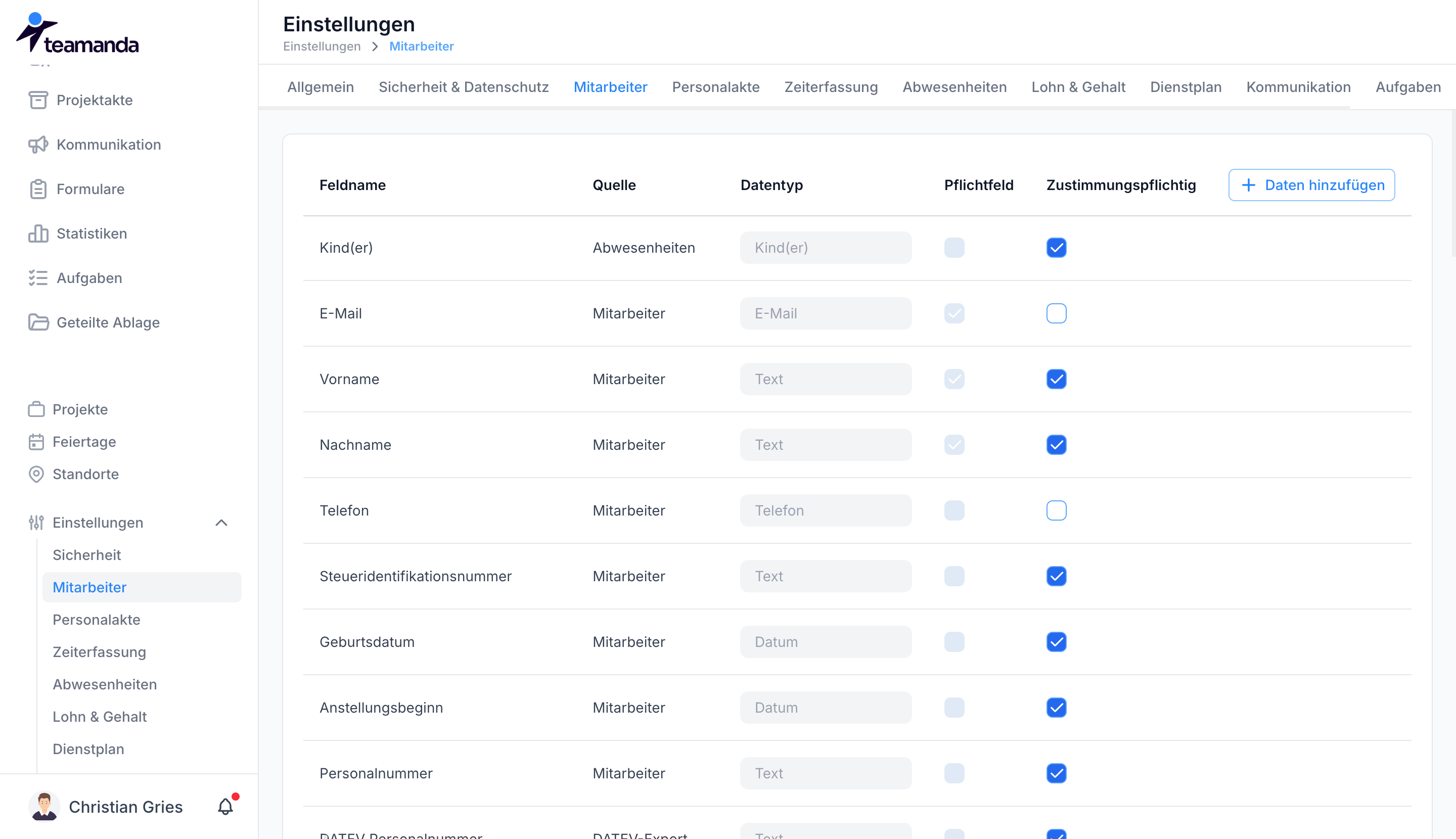Stammdaten Attribute