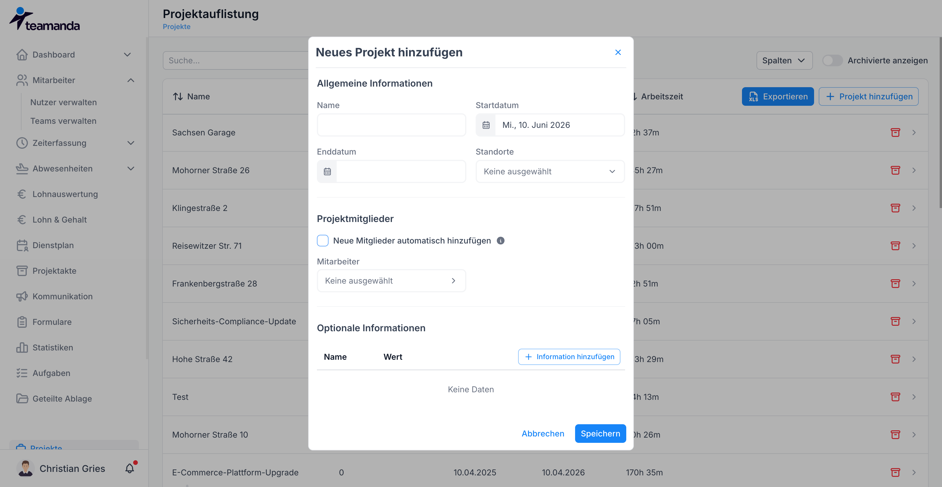 Projekt hinzufügen